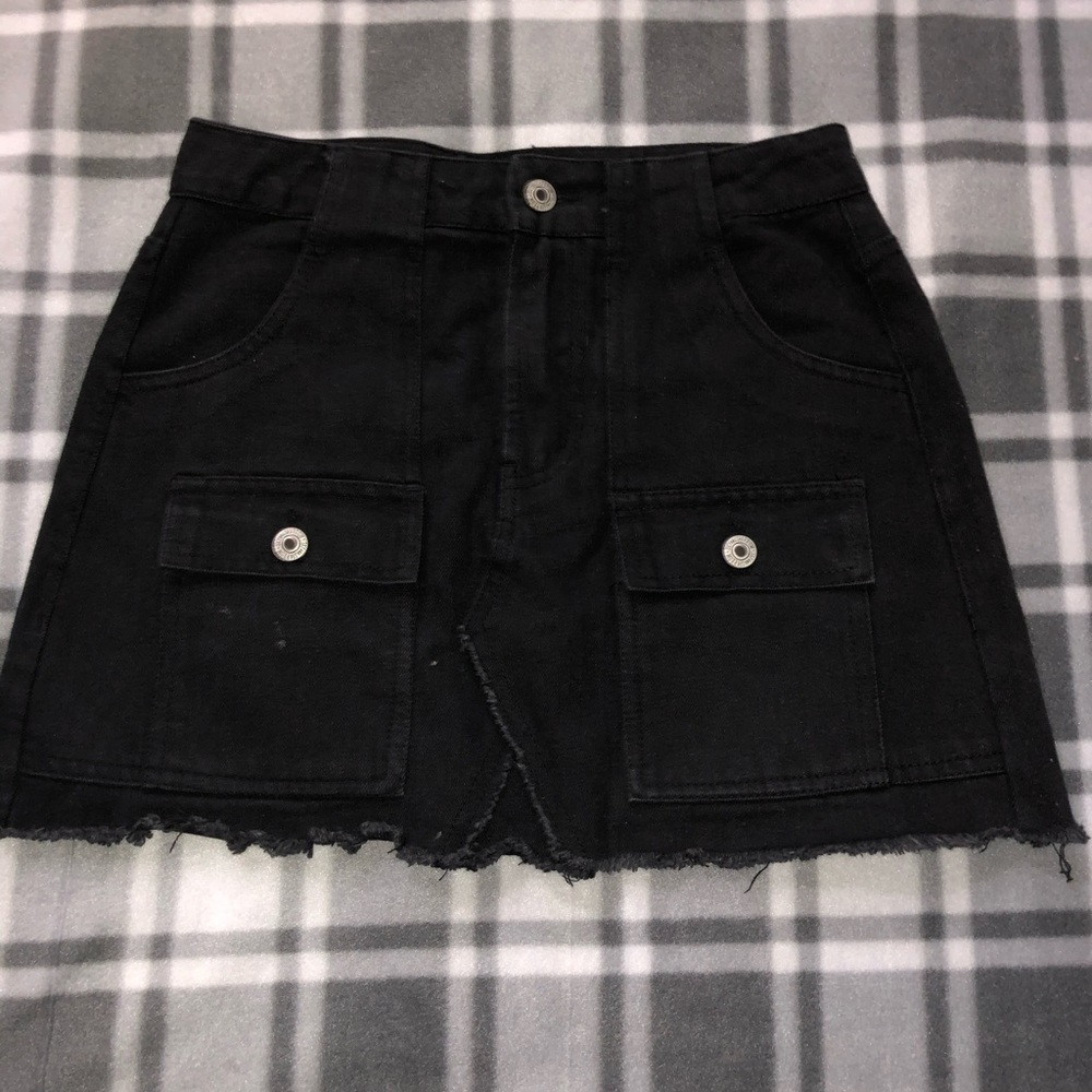 Black mini utility skirt